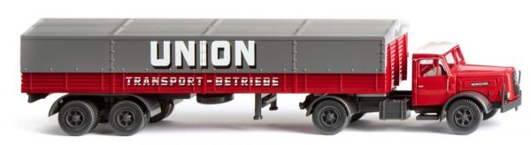 WIK051406 - Camion 4X2 plateau Henschel Union Transport remorque 2 essieux - 1