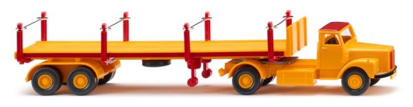 WIK051844 - SCANIA 4x2 avec plateau de chargement 2 essieux jaune et rouge - 1