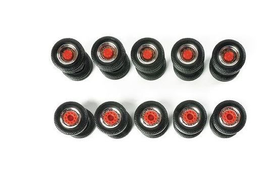 HER052603 - 10 jeux de pneus avec jantes double direction pour camion - Chromés et rouges - 1
