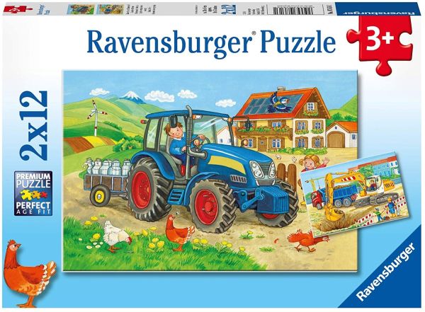 RAV076161 - Puzzle 2x12 Pièces Chantier et Ferme - 1