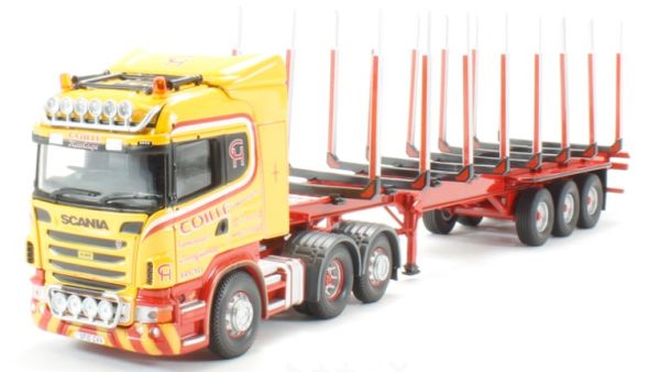 CORCC13766 - SCANIA R 6X4 jaune/rouge et porte engin 3 essieux rouge - 1