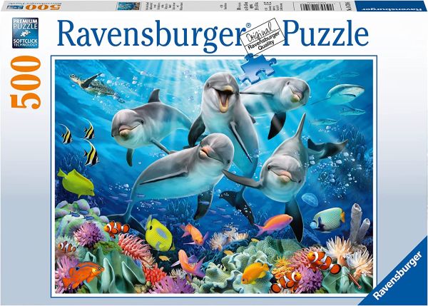 RAV147106 - Puzzle 500 Pièces Dauphins dans le récif de Corail - 1