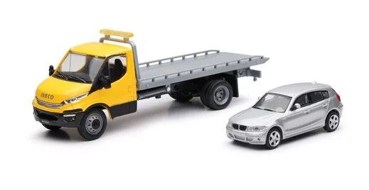 NEW16233B - Camion IVECO porte voiture avec BMW série 1 grise - 1