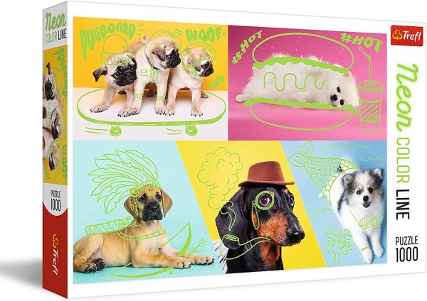 TRF10578 - Puzzle 1000 Pièces Les chiens avec couleur néon vert - 1