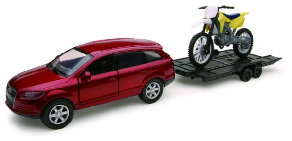 NEW54985C - AUDI Q7 Avec Remorque et moto Jaune - 1