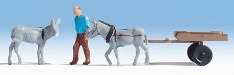NOC16664 - 2 Ânes avec chariot et personnage - 1