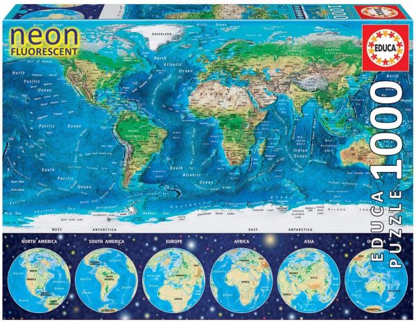 EDU16760 - Puzzle 1000 Pièces Carte du monde Fluorescent - 1