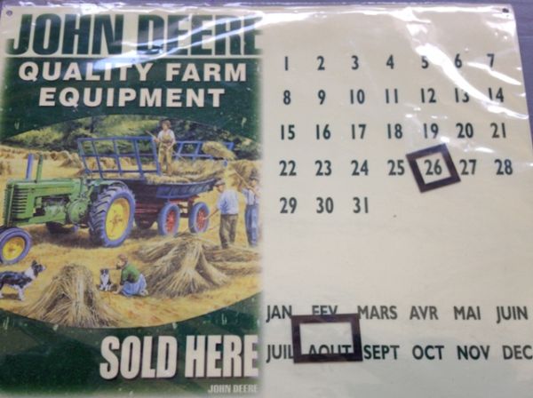 IES57G - Plaque Calendrier JOHN DEERE 