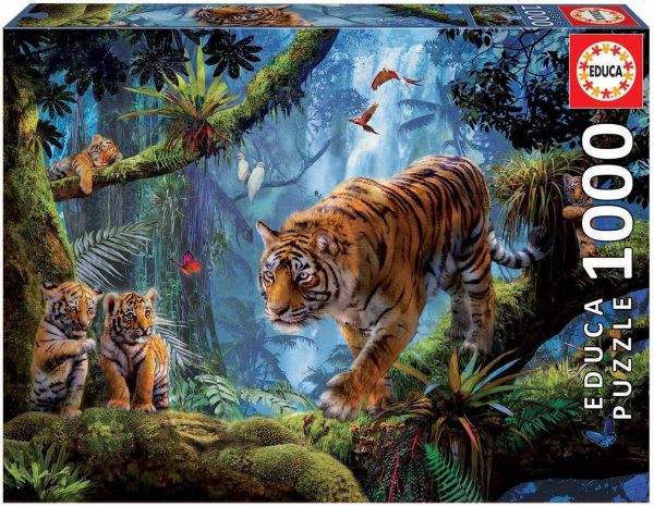 EDU17662 - Puzzle 1000 Pièces Tigres sur l'arbre - 1