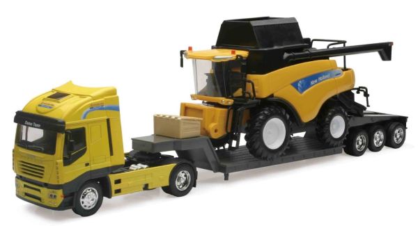 NEW05653 - IVECO 4x2 Avec Remorque porte engins 3 Essieux et moissonneuse NEW HOLLAND CR9090 Ech:1/32 - 1