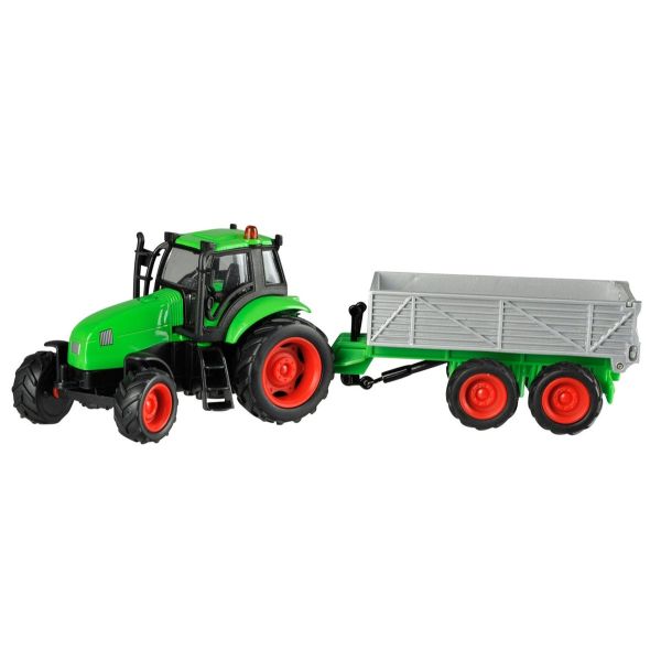 KID510653C - Tracteur à Friction Vert Jantes Rouge avec Remorque - 1