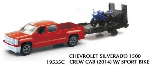 NEW19815E - Pick up CHEVROLET Silverado 1500HD avec remorque et moto bleue - 1