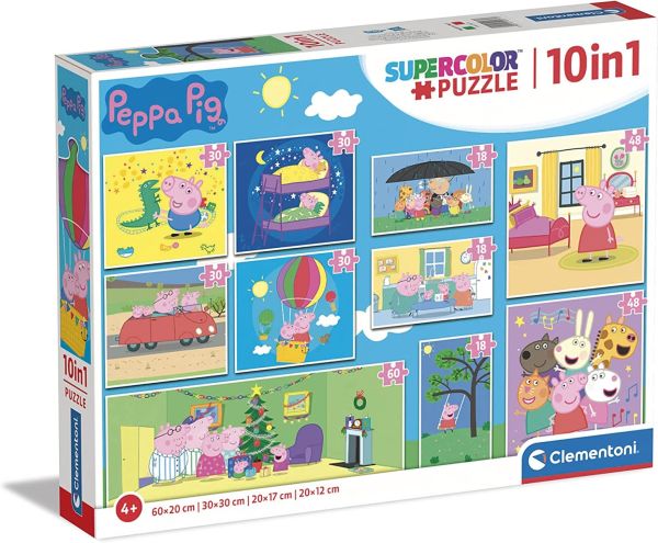 CLE20271 - Puzzle 10 en 1 3x18pièces - 4x30pièces – 2x48pièces et 1x60pièces Peppa Pig - 1