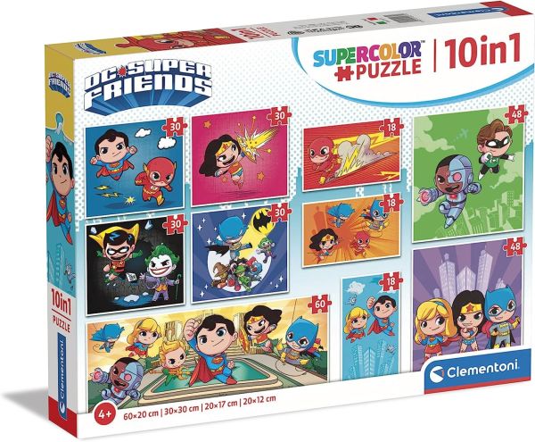 CLE20272 - Puzzle 10 en 1 3x18 4x30 2x48 et 1x60 pièces Les amis Dc Comics - 1