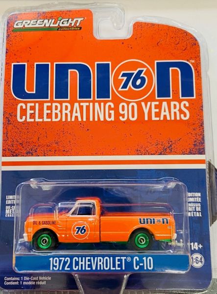 GREEN28120-CVERT - CHEVROLET C-10 jantes vertes 1972 – 90 ans UNION 76 sous blister - 1