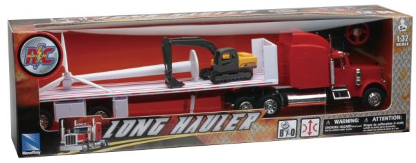 Camion Peterbilt 379 1/32 Avec Remorque Plate, Grue Et Pneus – HTC – Maquette De Transporteur Américain