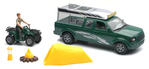 NEW37385A - Coffret avec un Pick-up vert , un personnage , un quad et accessoires Ech:1/18 - 1