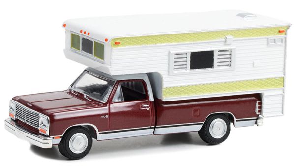 GREEN30409 - DODGE Ram D-250 royal Pick-up rouge 1981 avec grand camping car sous blister - 1