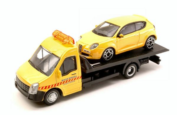 BUR31406 - Camion dépanneuse avec ALFA ROMEO Mito jaune - 1