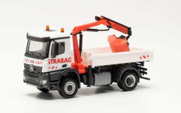 HER315203 - MERCEDES AROCS S 4X2 tri-benne avec grue de déchargement STRABAG - 1