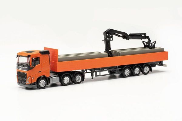 HER316088 - VOLVO FH FD 6x2 avec plateau 3 essieux et grue de déchargement orange - 1