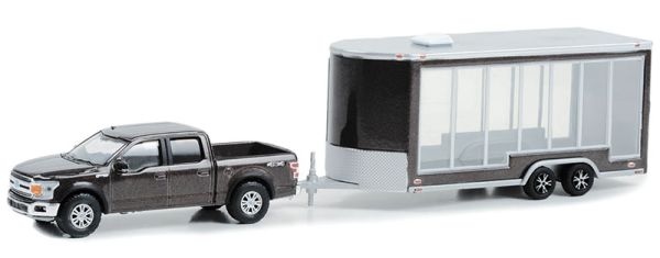 GREEN32280-D - FORD F-150 Lariat 4X4 2020 gris avec remorque vitrée de la série HITCH & TOW sous blister - 1