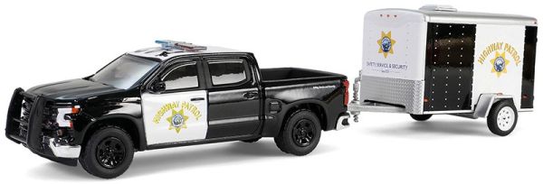 GREEN32315-C - CHEVROLET Silverado 2023 Police de Californie avec remorque de la série HOT PURSUIT sous blister - 1