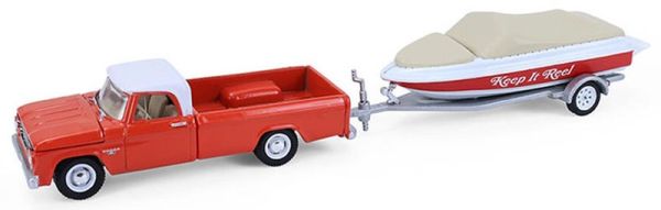 GREEN32330-A - DODGE D-100 1967 rouge avec remorque et bateau de la série HITCH & TOW sous blister - 1