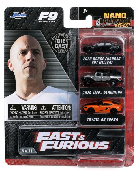 JAD32481 - 3 Véhicules Nano - DODGE Charger SRT Hellcat 2020 Noir - JEEP Gladiator 2020 gris - TOYOTA GR Supra orange - FAST and FURIOUS - 1