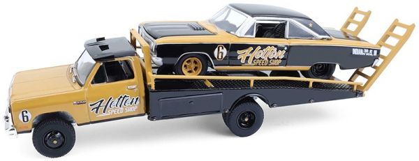 GREEN33260-A - DODGE Ram D350 1985 avec DODGE Coronet 1965 marron- HOTTON SPEED SHOP de la série H.D TRUCKS sous blister - 1