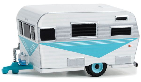 GREEN34140-B - Caravane Siesta Travel trailer 1958 bleu et blanc de la série HITCHED HOMES sous blister - 1