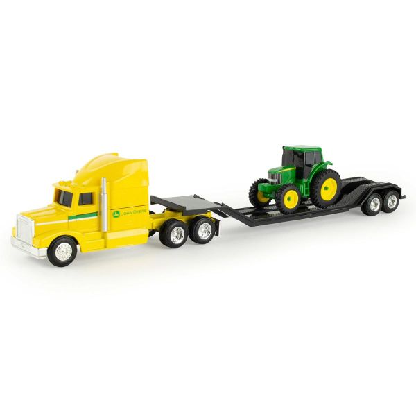 ERT37382JAUNE - Camion jaune 6x4 avec porte engins et tracteur JOHN DEERE - 1