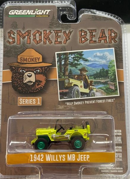 GREEN38020-AVERT - JEEP Willys MB 1942 avec jantes vertes de la série SMOKEY BEAR sous blister - 1