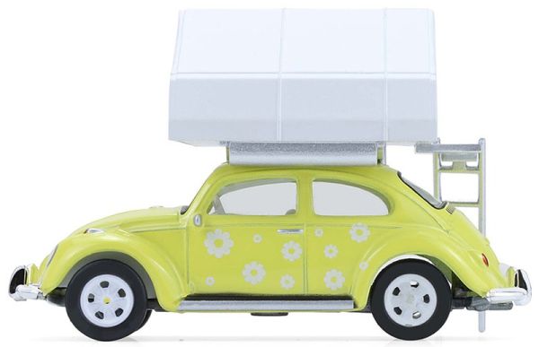 GREEN38080-A - VOLKSWAGEN Beetle Classic jaune FLOWER POWER avec tente de toit de la série THE GREAT OUTDOORS sous blister - 1
