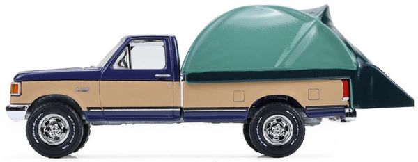 GREEN38080-D - FORD F-150 XLT Lariat 1987 bleu et beige avec tente de toit de la série THE GREAT OUTDOORS sous blister - 1