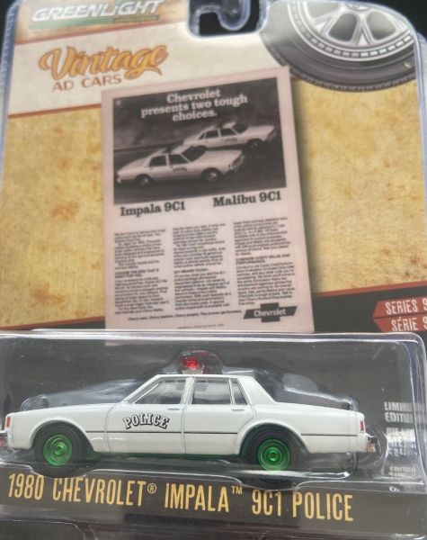 GREEN39130-EVERT - CHEVROLET Impala 9C1 Police 1980 jantes vertes de la série VINTAGE AD CARS sous blister - 1