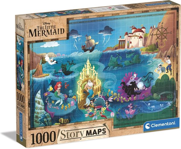 CLE39664 - Puzzle 1000 pièces Disney Maps La Petite Sirène - 1