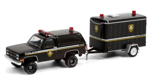 GREEN32220-D - CHEVROLET K5 Blazer utica avec remorque Police de New York 1990 sous Blister - 1