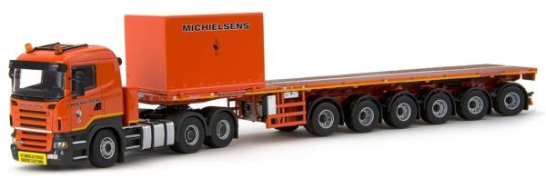 IMC33-0034 - SCANIA R5 6x4 avec semi plateau 6 essieux transport de ballaste pour grue avec contenaire MICHELSEN - 1