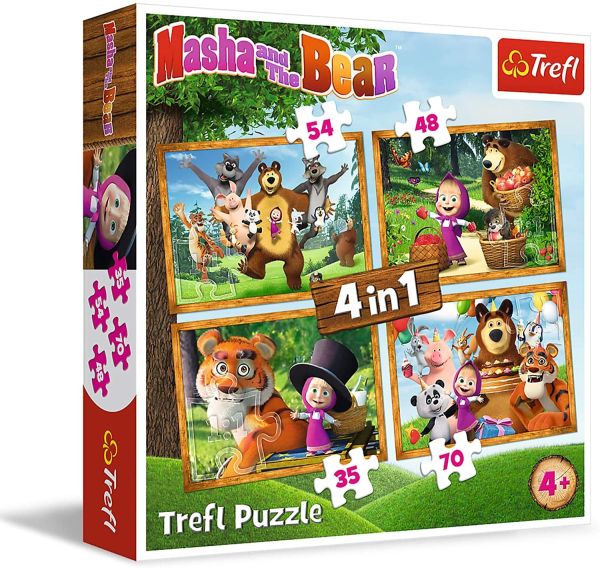 TRF34329 - 4 Puzzles 35-48-54-70 Pièces MASHA & MISHKA les aventures en forêt - 1
