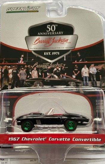 GREEN37240-AVERT - CHEVROLET Corvette Convertible jantes verte 1967 BARRETT Jackson sous blister - 1