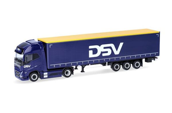 HER320818 - VOLVO FH 4x2 série XL Electric avec remorque 3 essieux à rideux coulissants DSV - 1
