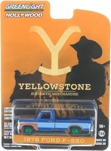GREEN44980-E_VERT - FORD F-250 1978 Bleu avec jantes vertes de la série TV YELLOWSTONE sous blister - 1
