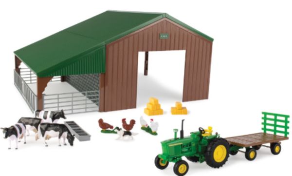 BRI47024 - Hangar avec JOHN DEERE , plateau et animaux - 1