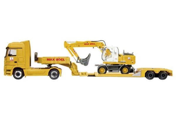SCH23651 - MERCEDES ACTROS V8 Porte engins avec Pelle LIEBHERR A314.MAX BÖGL.Ech:1/87 - 1