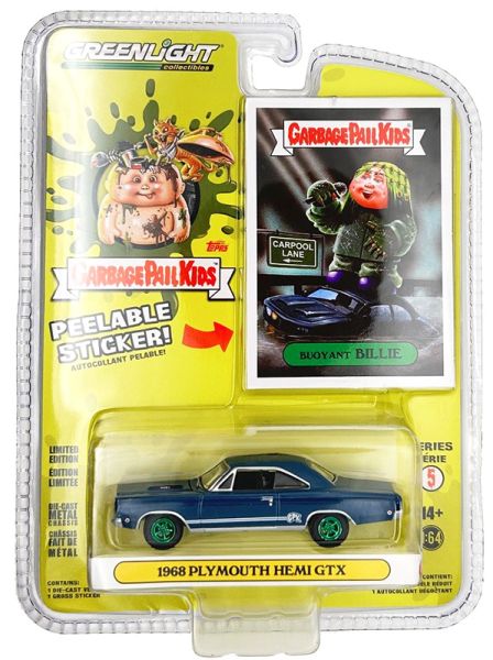 GREEN54090-AVERT - PLYMOUTH Hemi GTX 1968 Bleu avec jantes vertes de la série GARBAGE PAIL KIDS sous blister - 1