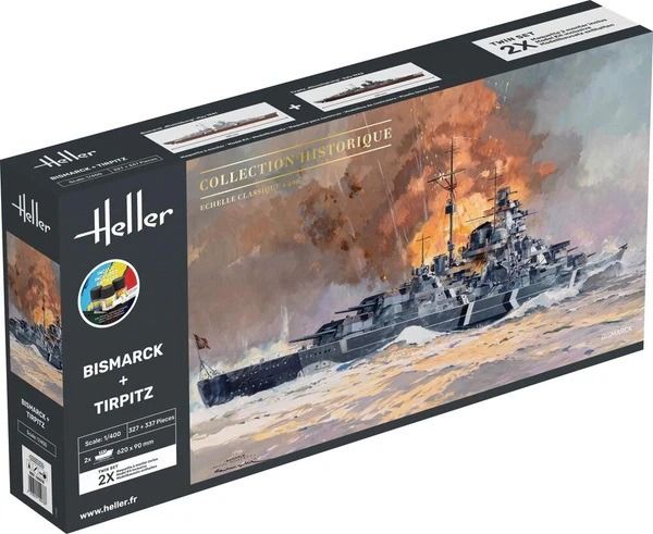 HEL55078 - Kit de démarrage avec peinture et accessoires - Coffret double BISMARCK et TIRPITZ - Collection historique à assembler - 1