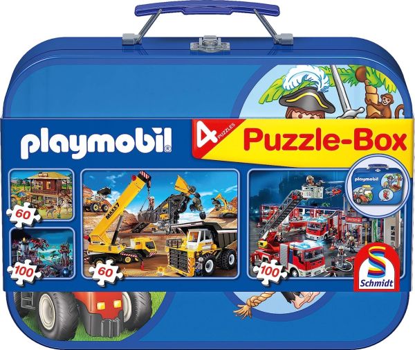 SCM55599 - 4 Puzzles 60 et 100 Pièces PLAYMOBIL Box bleu - 1