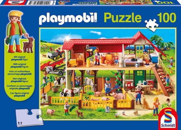 SCM56163 - Puzzle 100 Pièces PLAYMOBIL à la ferme avec figurine - 1