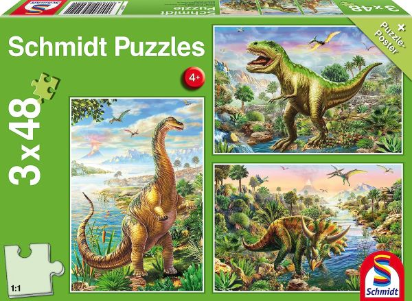 SCM56202 - 3 Puzzles 48 Pièces Aventure avec les dinosaures + poster - 1